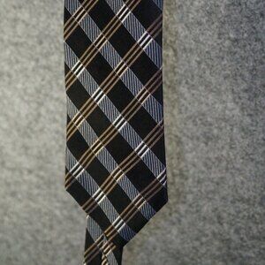 Michael Plaid Tie Brown Blue Black White Diagonal Pattern Silk Blend Menswear